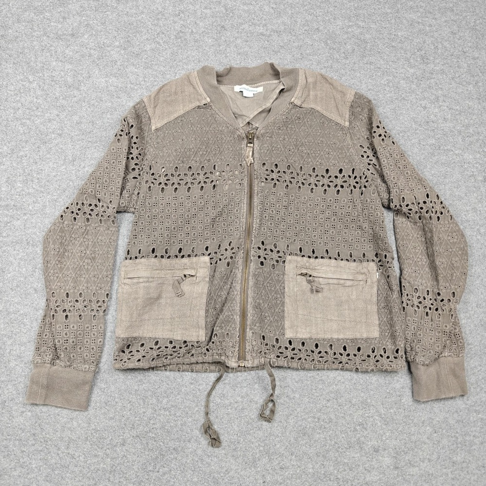 Sundance Jacket Womens Small Brown Lace Bomber Full Zip Pockets Sheer Boho